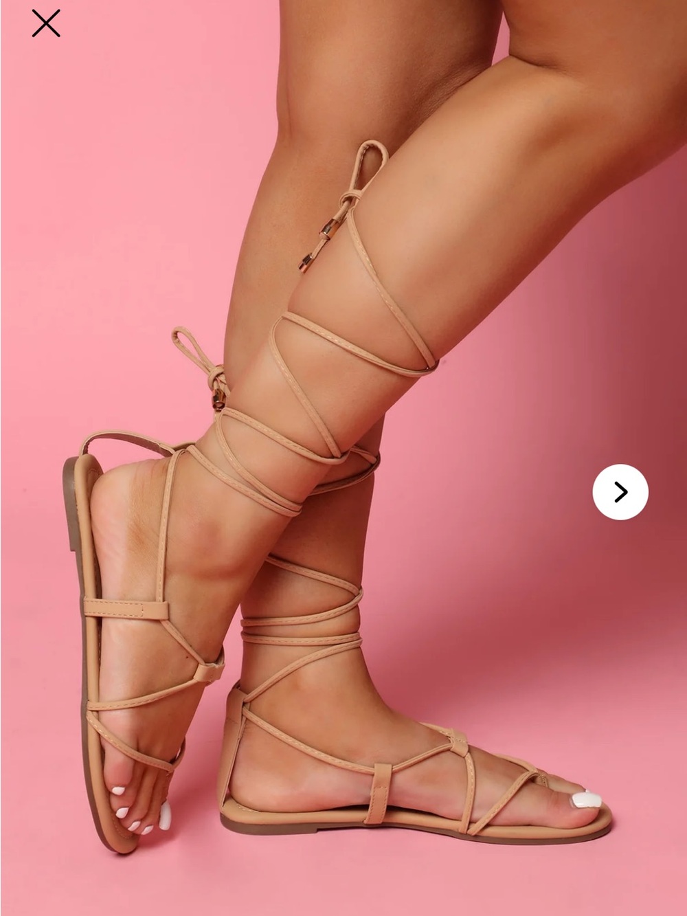 Fashion Nova Strappy Lace-Up Flat Sandals in Tan